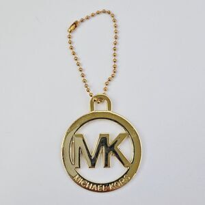 Michael Kors MK Logo Keychain Bag Purse Charm Gold Tone Metal w/ Ball Chain Fob
